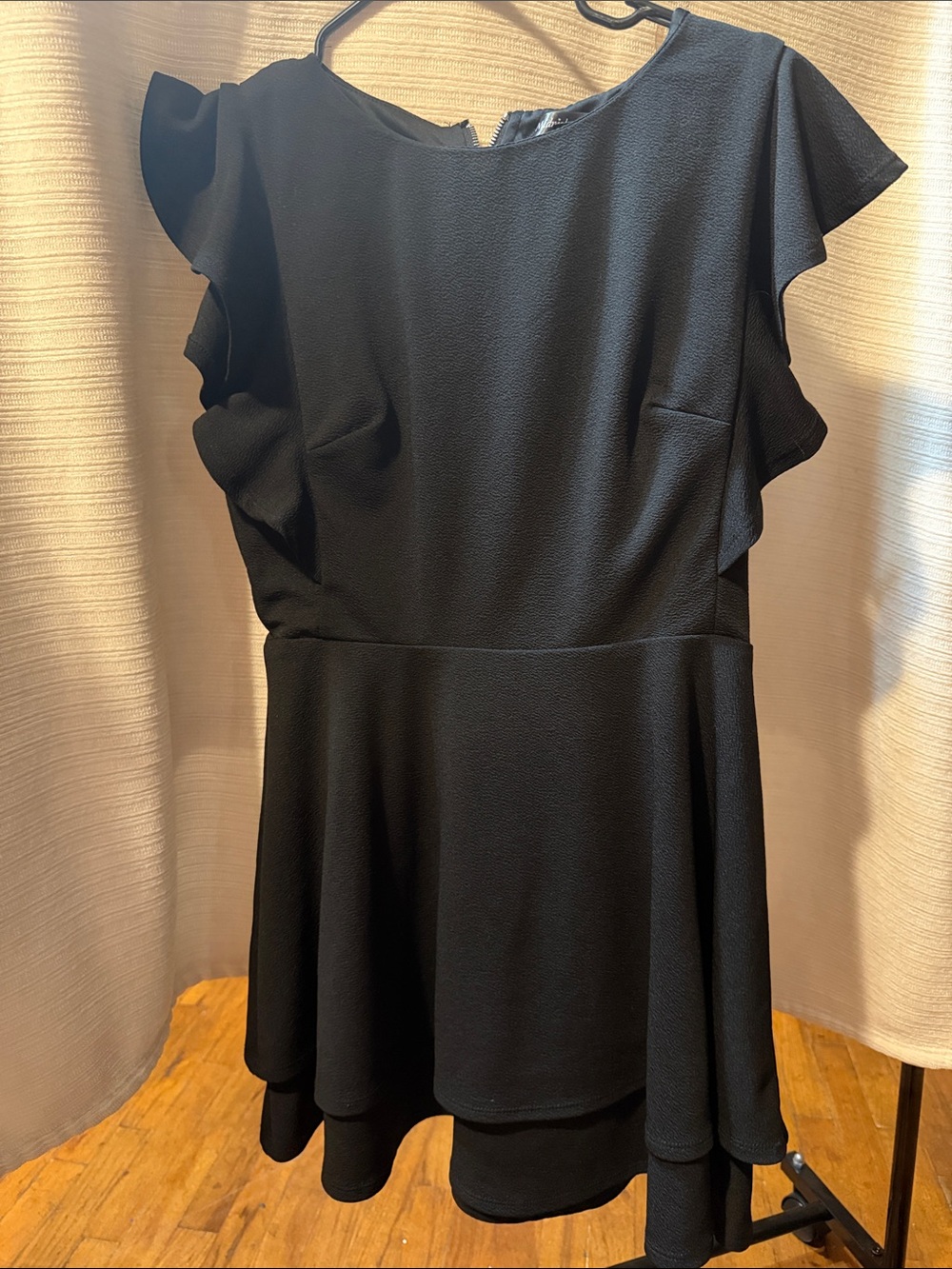 Black Ruffle Sleeve Mini Dress